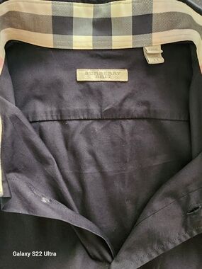 Burberry Black Dress Shirt with Signature Check Collar Trim